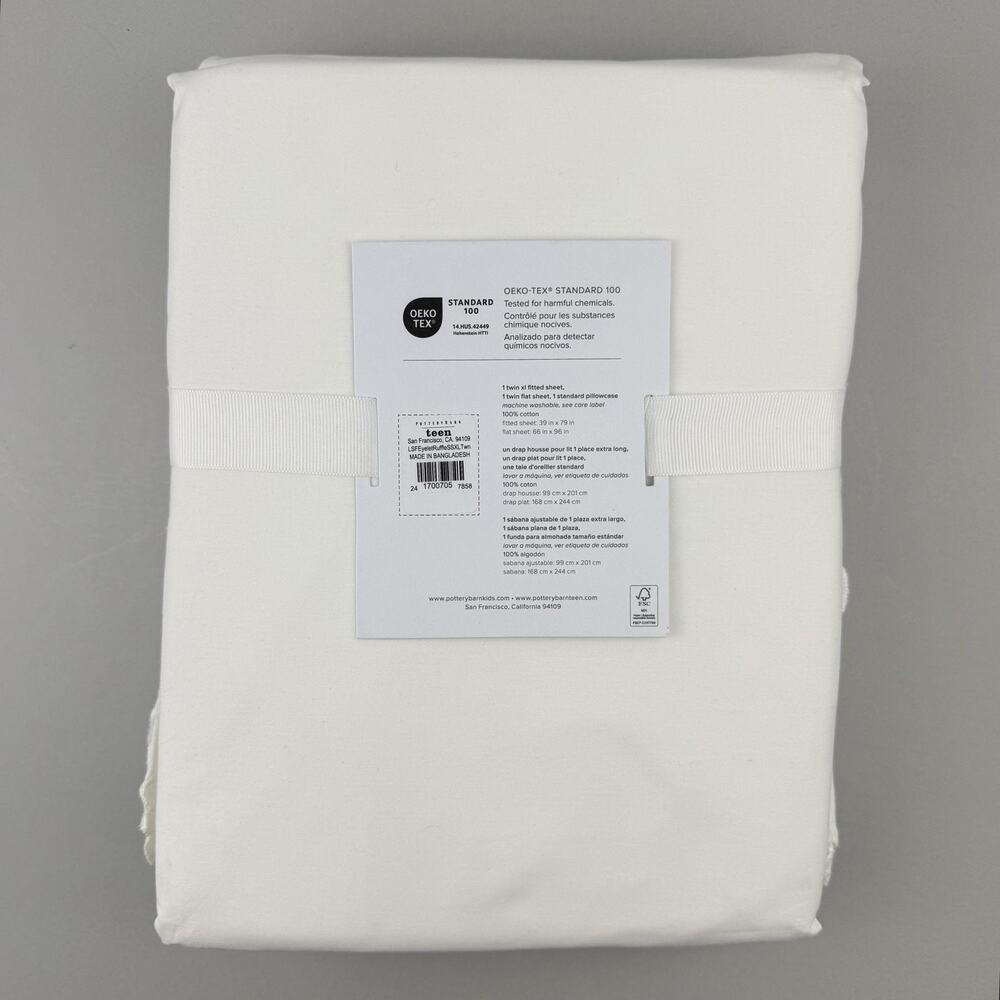LoveShackFancy X Pottery Barn Teen Eyelet Ruffle Sheet Set TWIN XL White Cotton - Picture 4 of 8